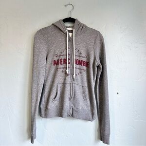 Abercrombie & Fitch Women’s Heather Gray Red Embroidered Zip Up Hoodie Small EUC